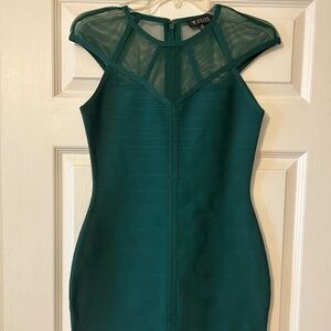 GUESS Green Illusion Mesh Bodycon Dress – Size XS